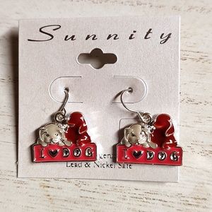 😻 3 For $15 I ♥️ DOG Fun Dog Love Red, White & Pink Novelty Dangle Earrings